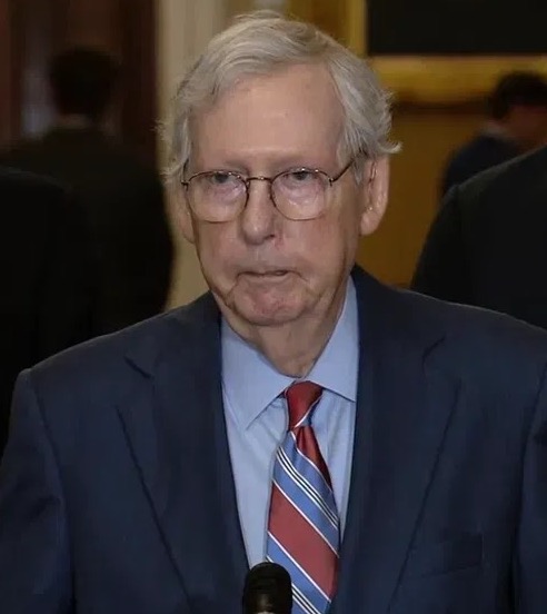 Mitch McConnell frozen mid-speech